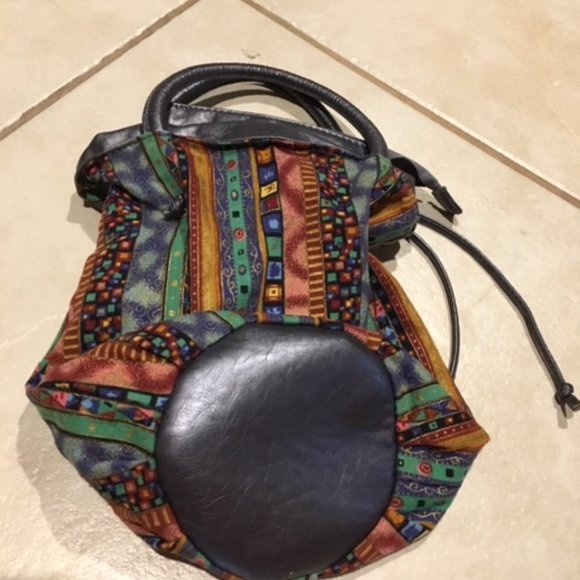 Drawstring Bucket Boho Mini Handbag Purse Silver Gray Multi Colors Striped - Picture 4 of 15